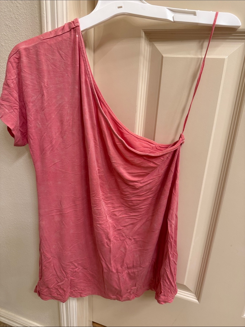 One-Shoulder Draped Women's tshort in Rose Pink